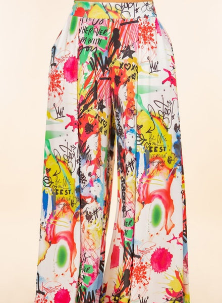 Soho Palazzo Pants  Letters Print – But First, Fashion! Boutique