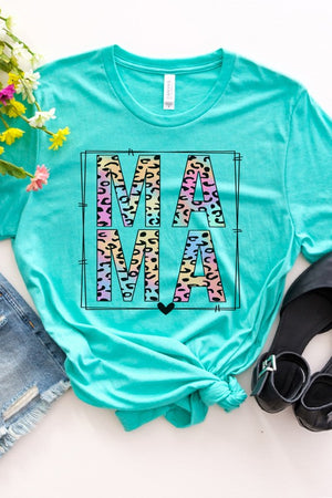 Mother's Day Mama Block Colored Leopard Tee