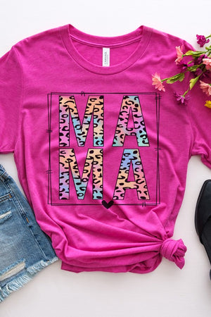Mother's Day Mama Block Colored Leopard Tee