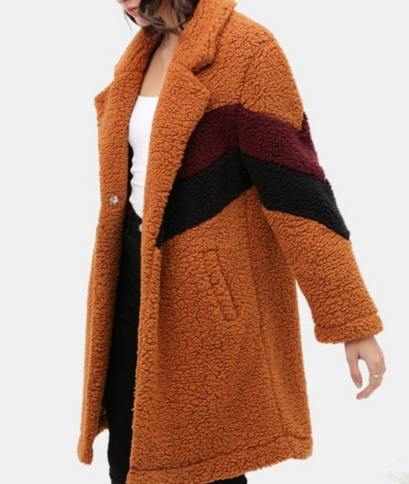 Teddy Faux Fur Coat (Plus Size) | Cinnamon