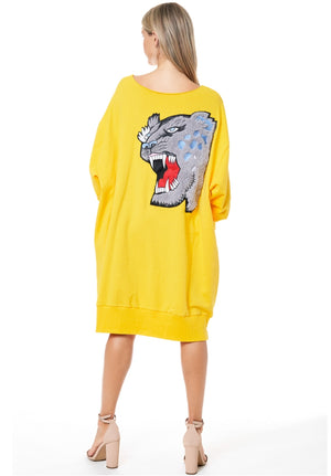 Tigress Sweatshirt Dress | Yellow