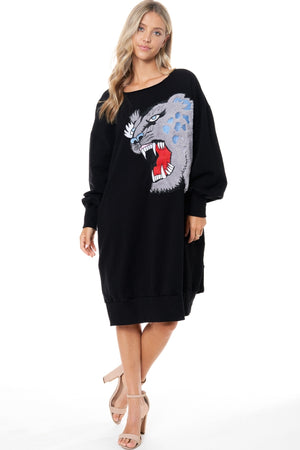 Tigress Sweatshirt Dress | Black